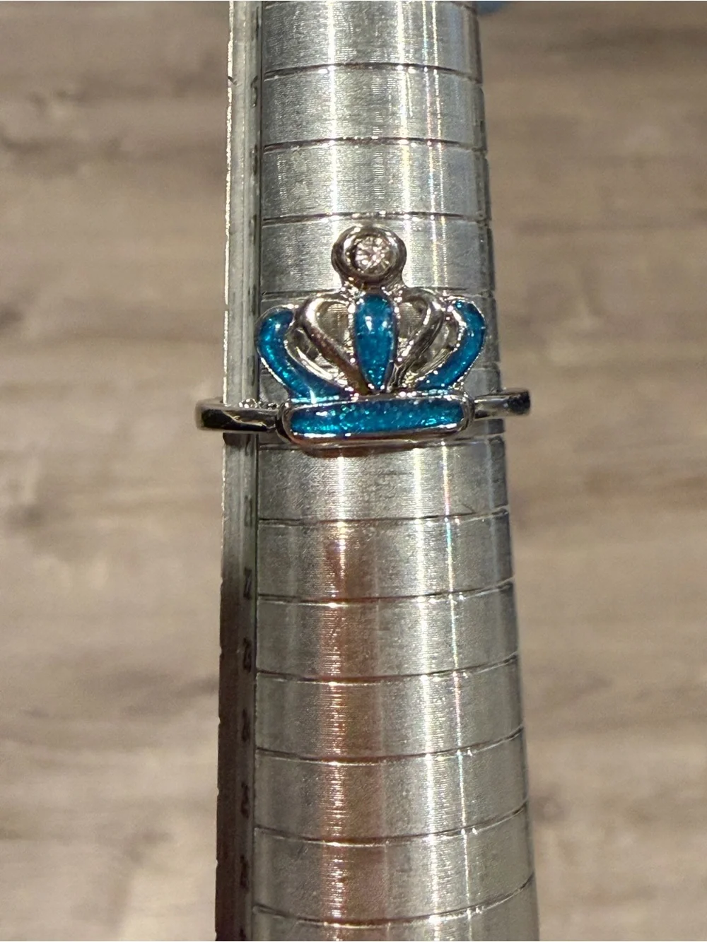 Silver Crown Ring with Teal Blue Enamel accent size 9